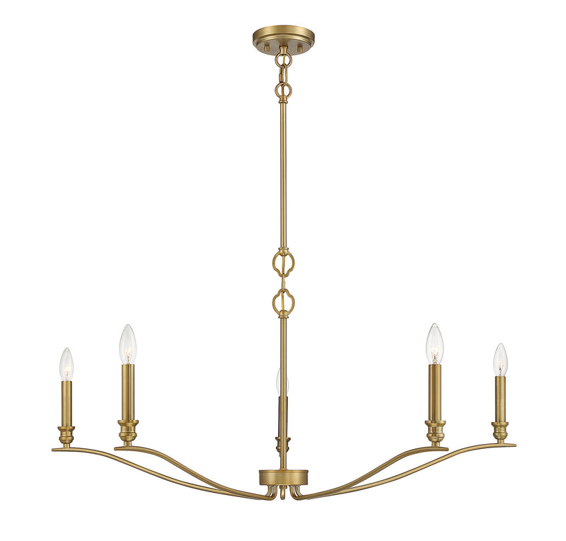 Meridian M10086NB Five Light Chandelier, Natural Brass