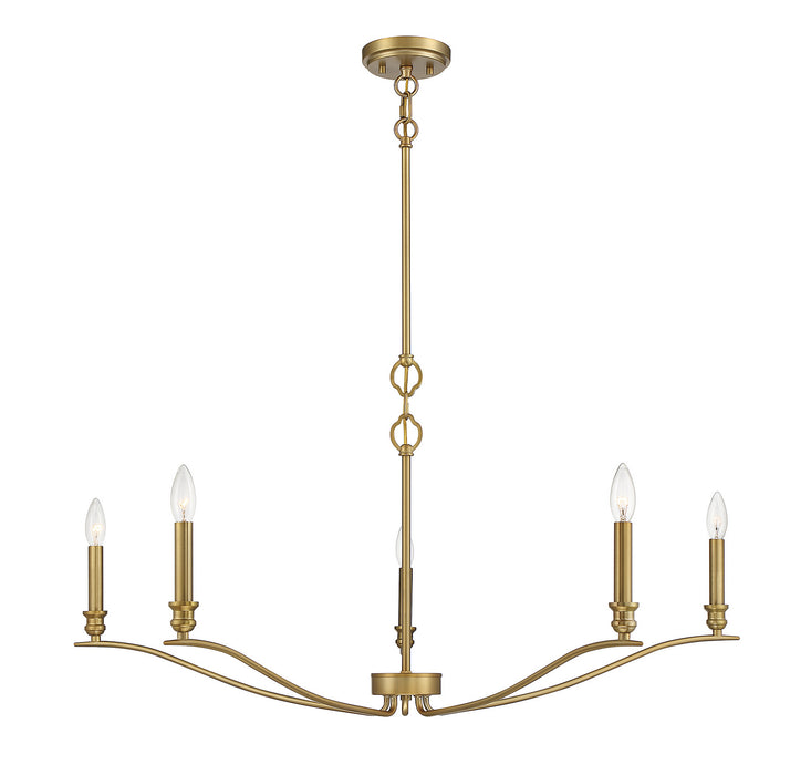 Meridian M10086NB Five Light Chandelier, Natural Brass