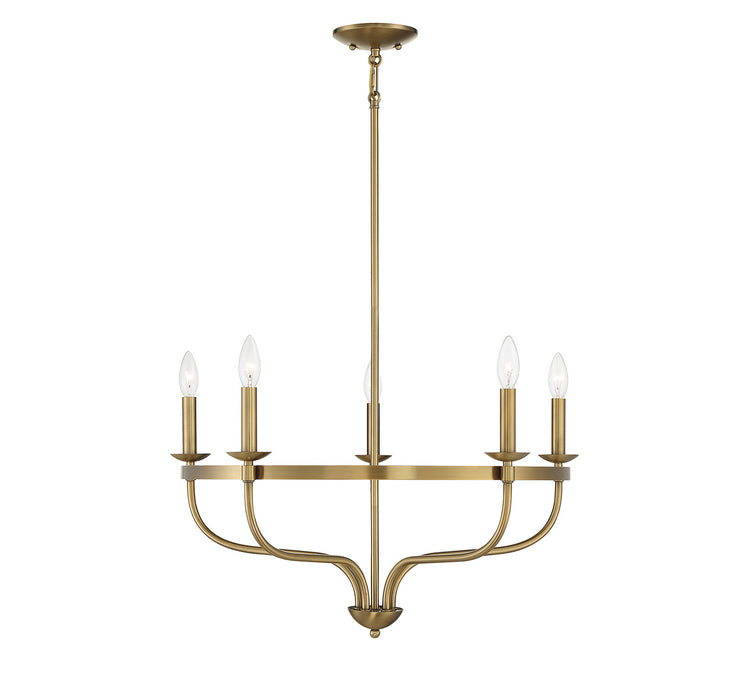 Meridian M10087NB Five Light Chandelier, Natural Brass
