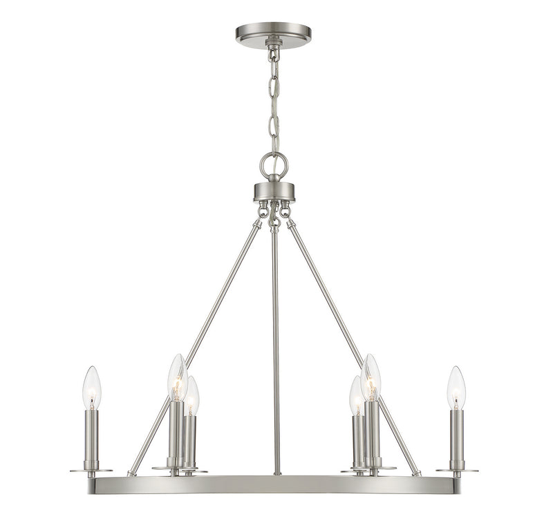 Meridian M10093BN Six Light Chandelier, Brushed Nickel