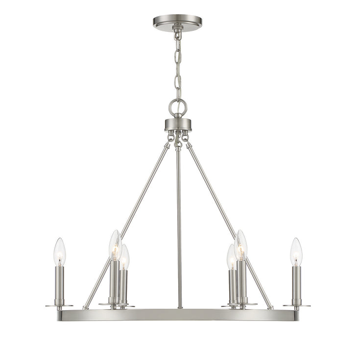 Meridian M10093BN Six Light Chandelier, Brushed Nickel