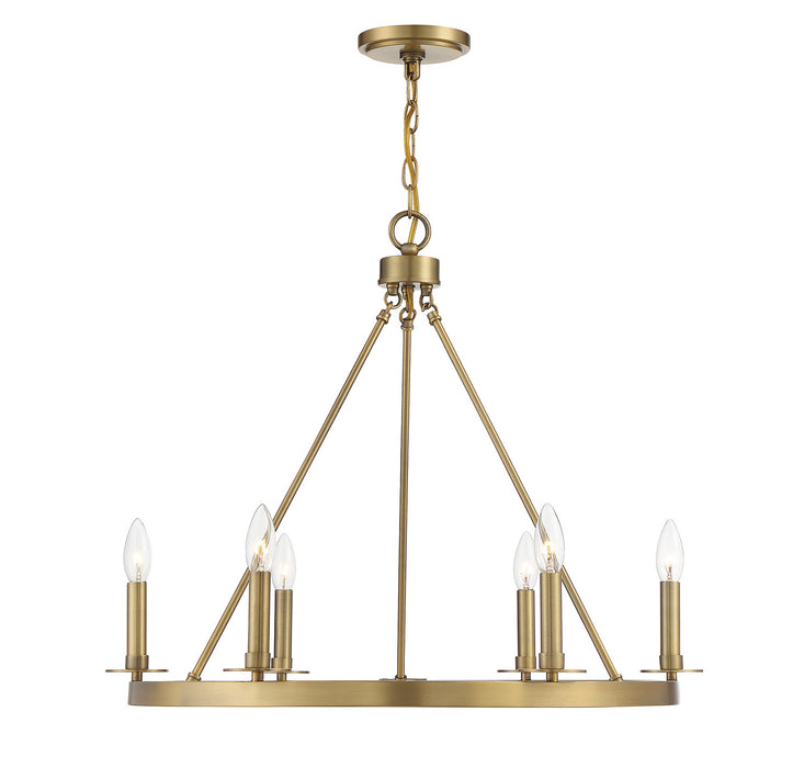 Meridian M10093NB Six Light Chandelier, Natural Brass