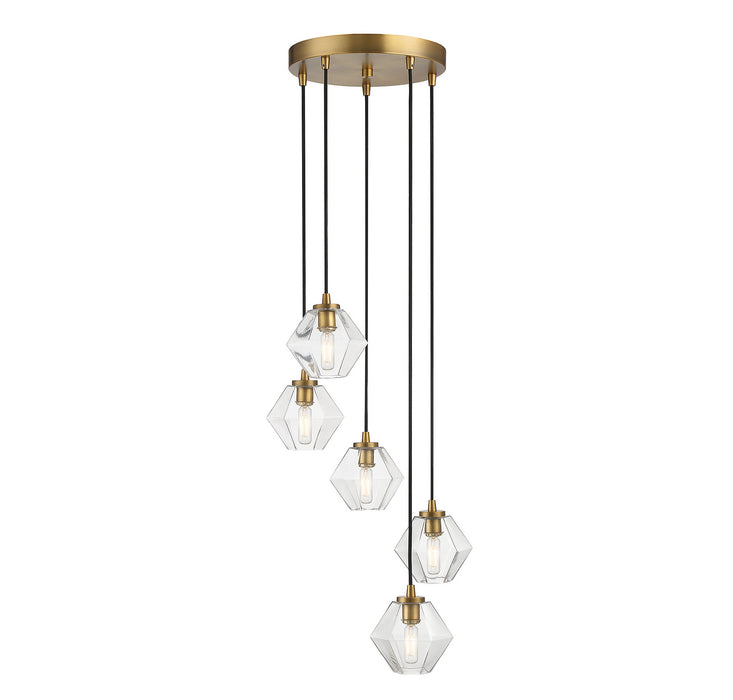 Meridian M10095NB Five Light Chandelier, Natural Brass