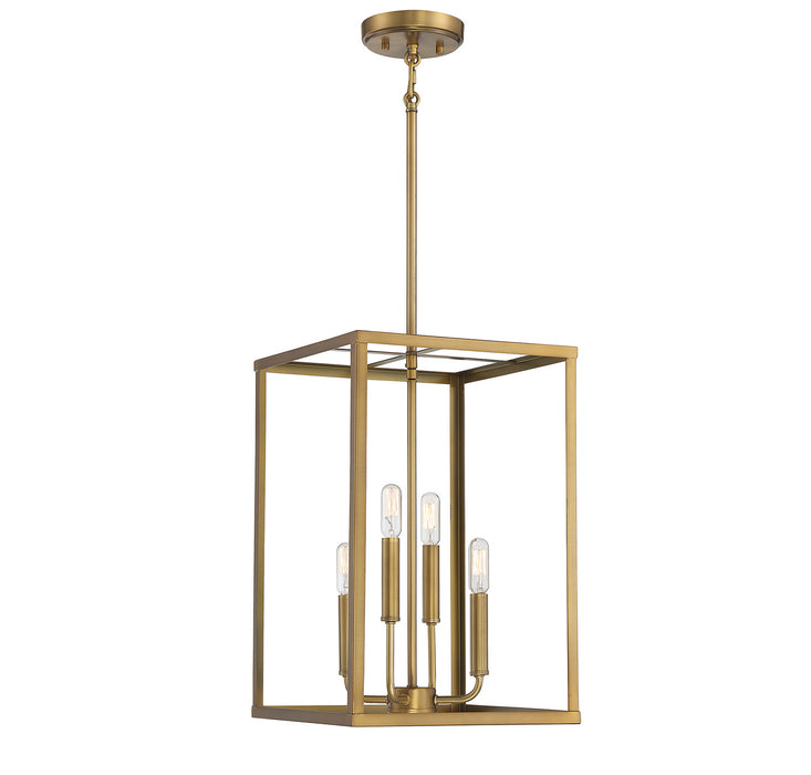 Meridian M30008NB Four Light Pendant, Natural Brass
