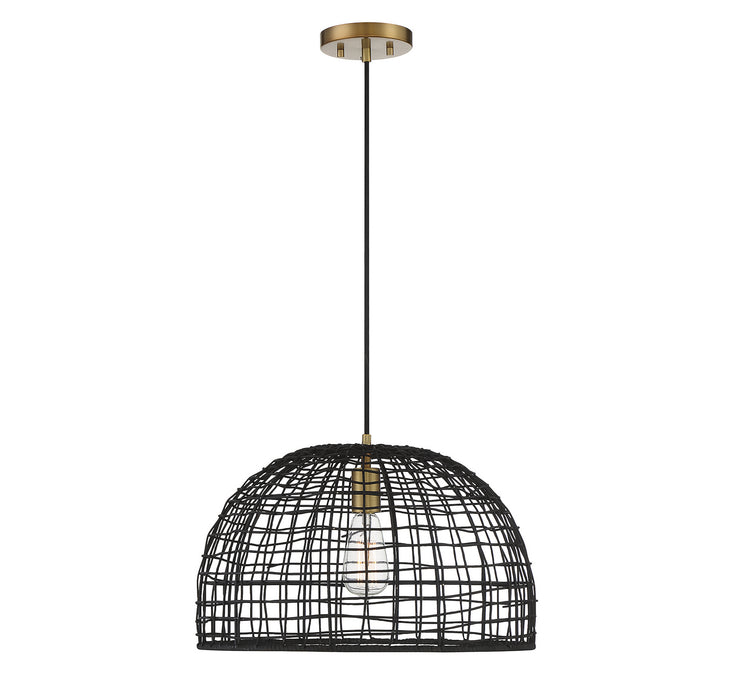Meridian M70105BRNB One Light Pendant, Black with Natural Brass Accents