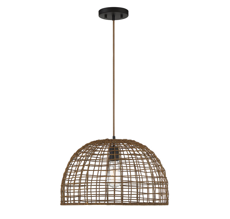 Meridian M70105DR One Light Pendant, Dark Rattan with a Dark Brown Socket