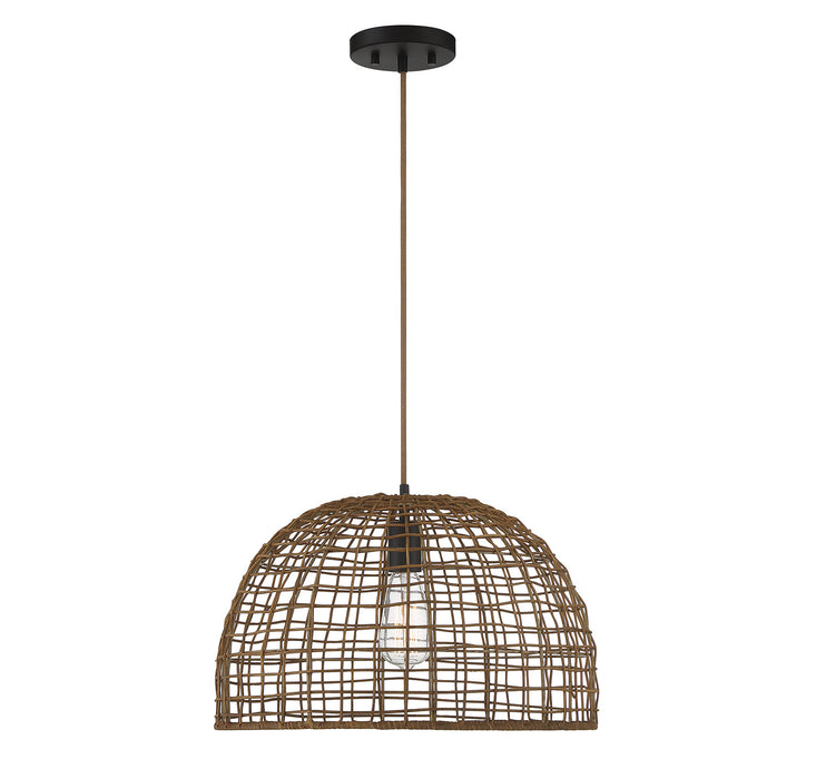 Meridian M70105DR One Light Pendant, Dark Rattan with a Dark Brown Socket