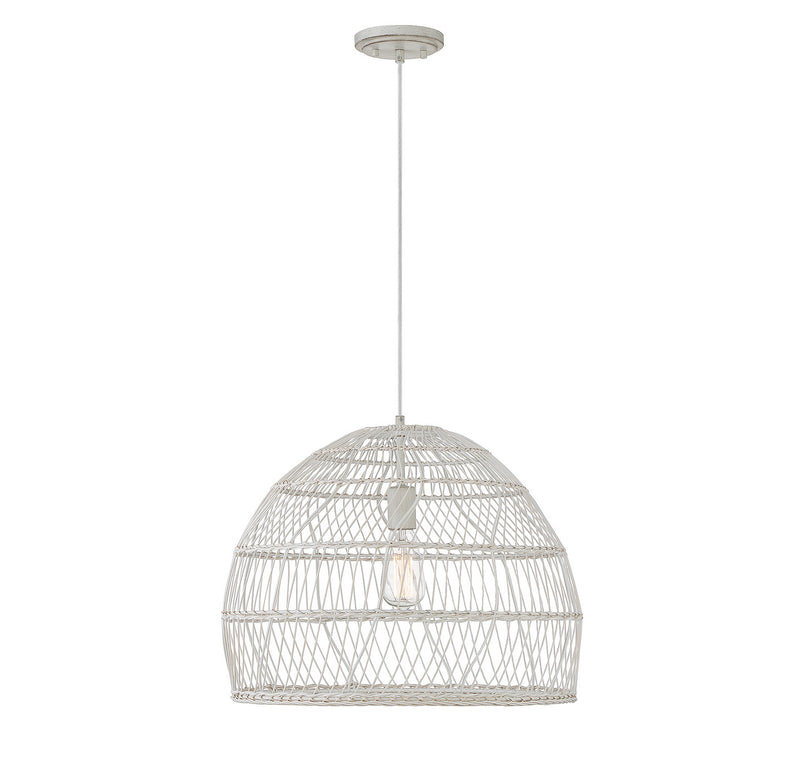 Meridian M70106WR One Light Pendant, White Rattan with a White Socket