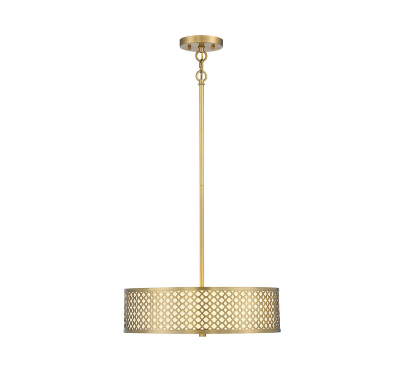 Meridian M70108NB Three Light Pendant, Natural Brass