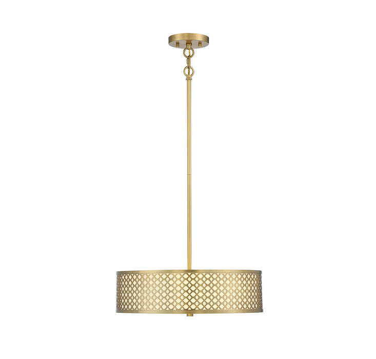 Meridian M70108NB Three Light Pendant, Natural Brass