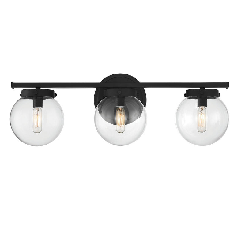 Meridian M80024MBK Three Light Bathroom Vanity Light, Matte Black