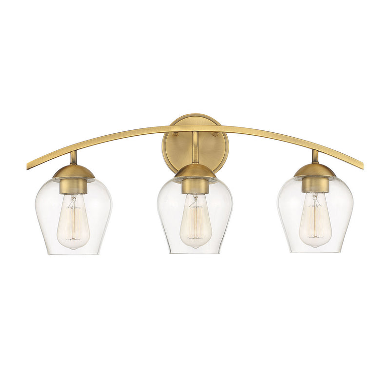 Meridian M80032NB Three Light Bathroom Vanity Light, Natural Brass