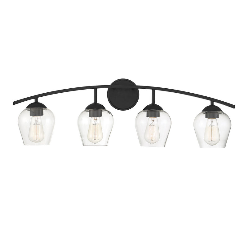 Meridian M80033MBK Four Light Bathroom Vanity Light, Matte Black