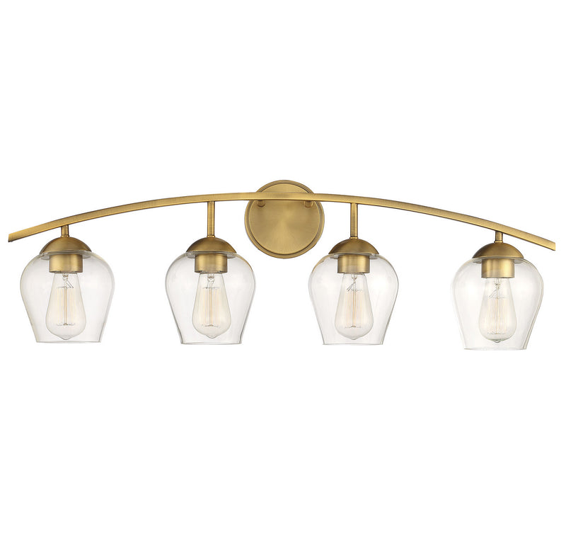 Meridian M80033NB Four Light Bathroom Vanity Light, Natural Brass