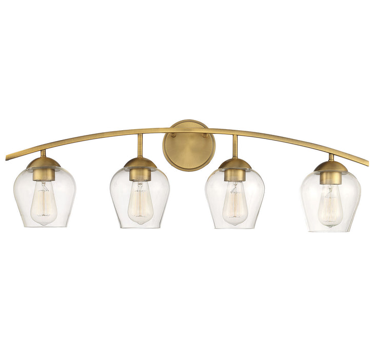 Meridian M80033NB Four Light Bathroom Vanity Light, Natural Brass
