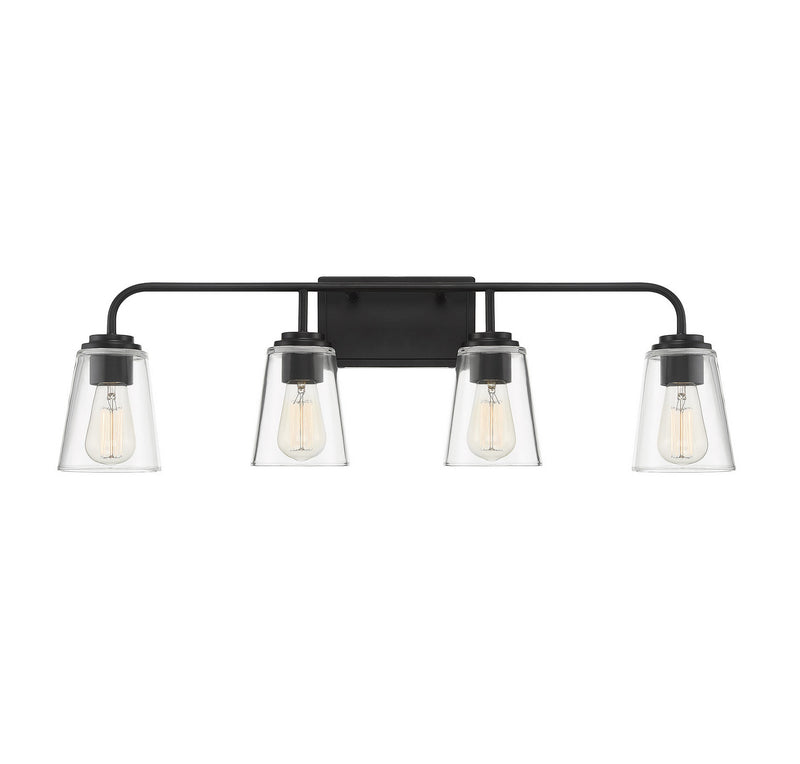 Meridian M80045MBK Four Light Bathroom Vanity Light, Matte Black