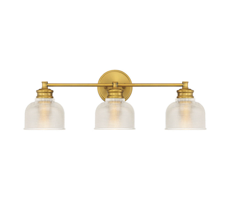 Meridian M80035NB Three Light Bathroom Vanity Light, Natural Brass