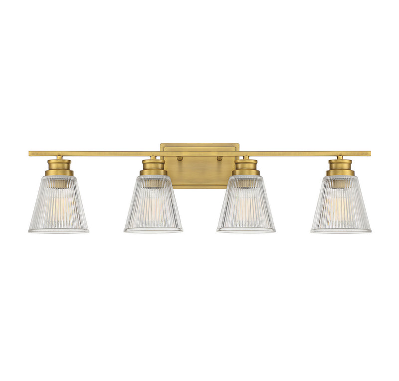 Meridian M80042NB Four Light Bathroom Vanity Light, Natural Brass