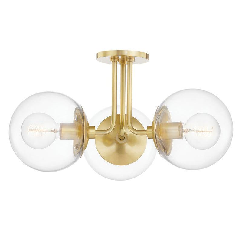 Mitzi H503603-AGB Three Light Semi Flush Mount, Aged Brass
