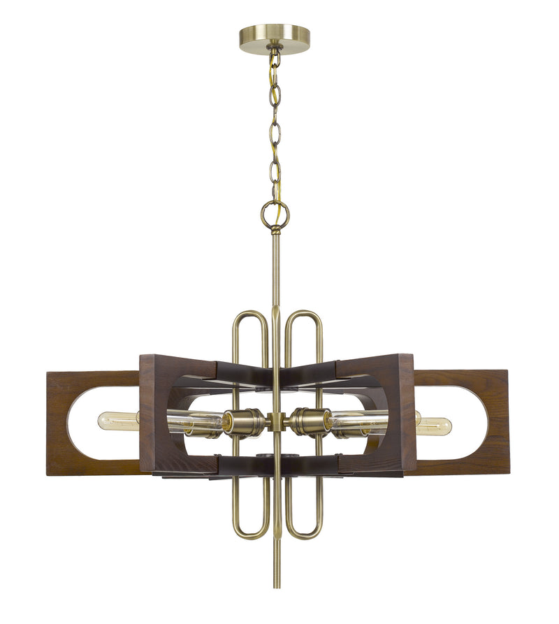 Cal Lighting FX-3728-6 Six Light Chandelier, Antique Brass/wood