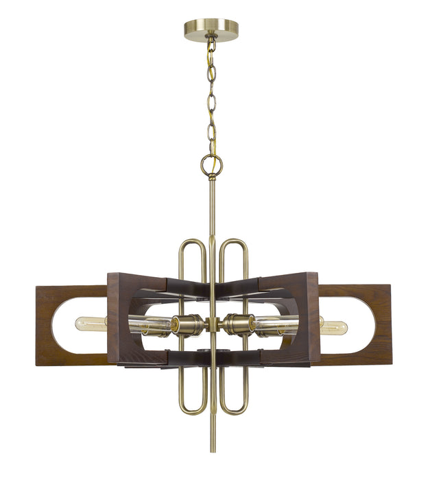 Cal Lighting FX-3728-6 Six Light Chandelier, Antique Brass/wood