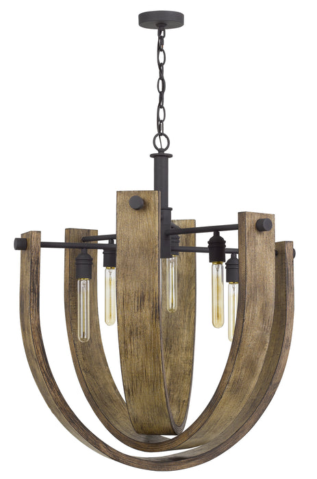 Cal Lighting FX-3729-6 Six Light Chandelier, Light Oak/Iron
