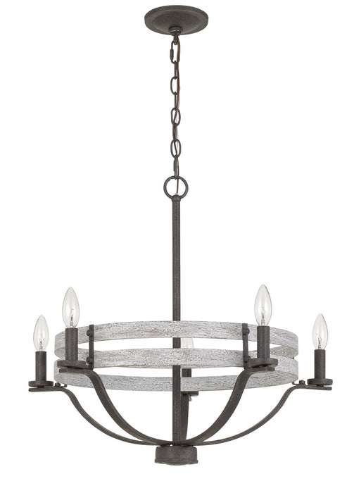 Cal Lighting FX-3733-5 Five Light Chandelier, Natural wood/Iron