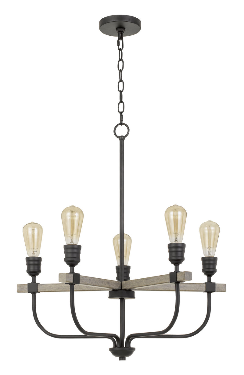 Cal Lighting FX-3734-5 Five Light Chandelier, Natural wood/Iron