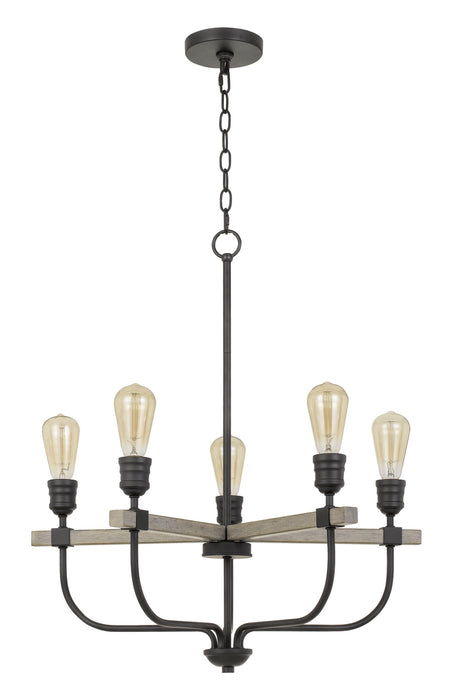 Cal Lighting FX-3734-5 Five Light Chandelier, Natural wood/Iron