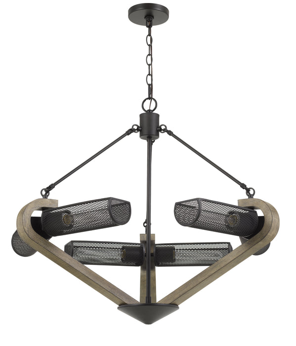 Cal Lighting FX-3740-6 Six Light Chandelier, Wood/Iron