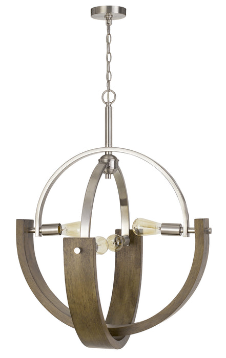 Cal Lighting FX-3741-4 Four Light Chandelier, Wood/Brushed Steel