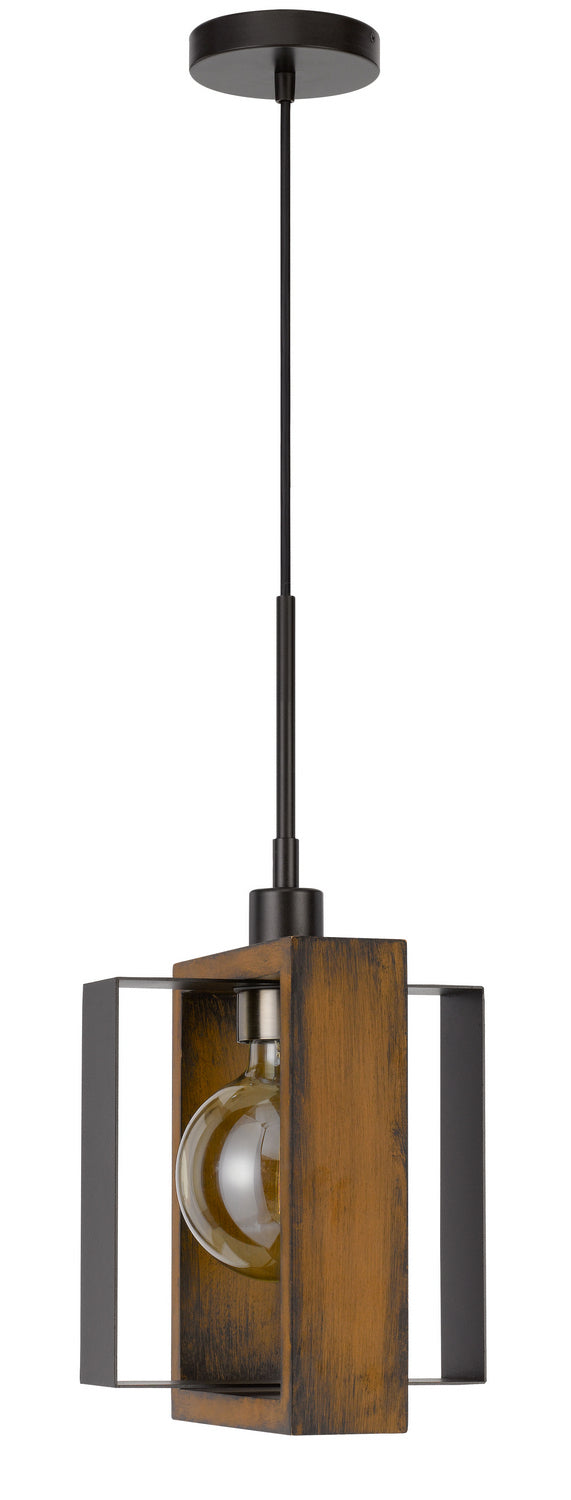 Cal Lighting FX-3755-1 One Light Pendant, Wood/Black