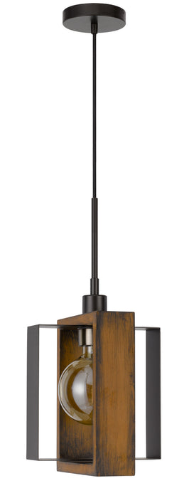 Cal Lighting FX-3755-1 One Light Pendant, Wood/Black