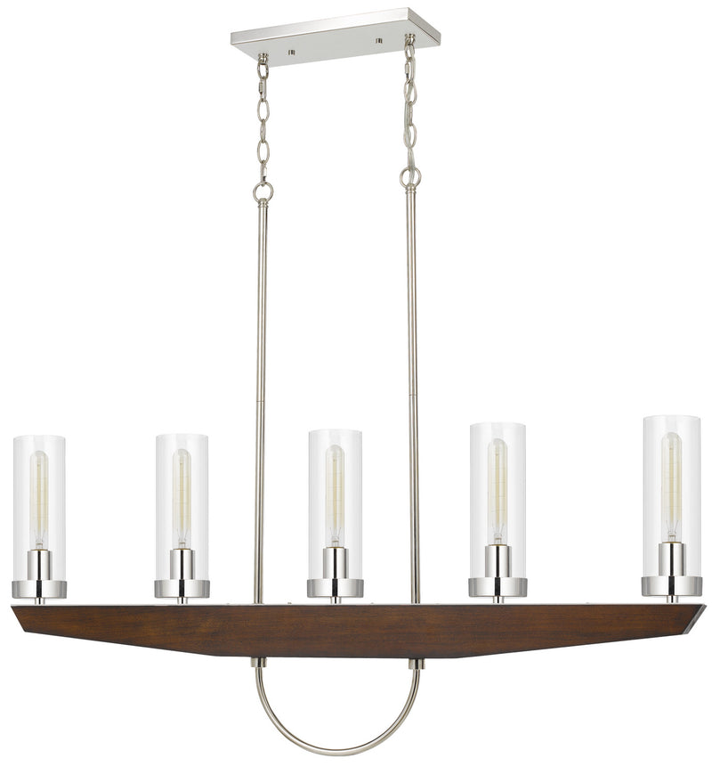 Cal Lighting FX-3756-5 Five Light Island Chandelier, Wood/brushed Steel