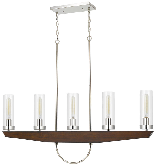 Cal Lighting FX-3756-5 Five Light Island Chandelier, Wood/brushed Steel