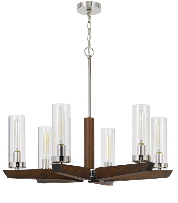 Cal Lighting FX-3756-6 Six Light Chandelier, Wood/brushed Steel