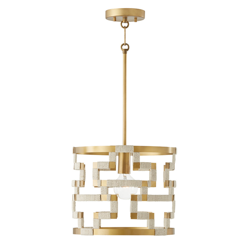 Capital Lighting 341011NL One Light Pendant, Bleached Natural Jute and Patinaed Brass