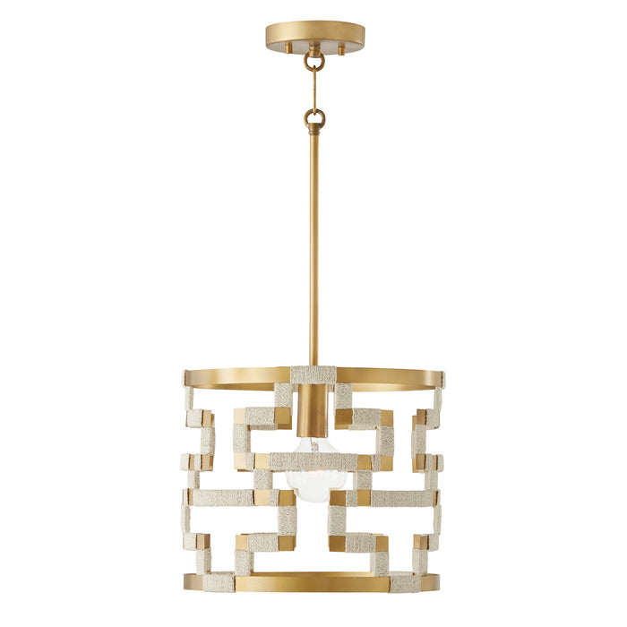 Capital Lighting 341011NL One Light Pendant, Bleached Natural Jute and Patinaed Brass