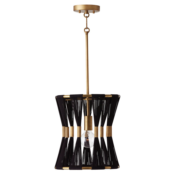 Capital Lighting 341111KP One Light Pendant, Black Rope and Patinaed Brass