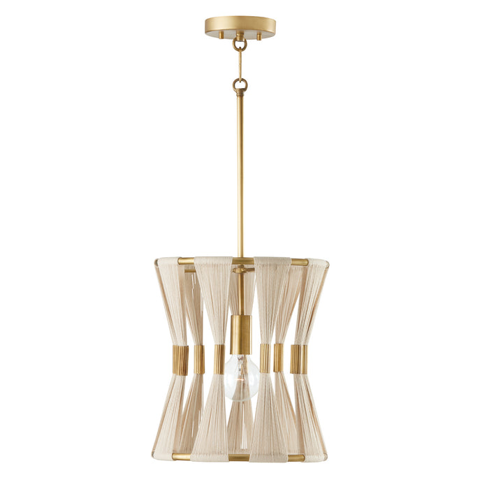 Capital Lighting 341111NP One Light Pendant, Bleached Natural Rope and Patinaed Brass