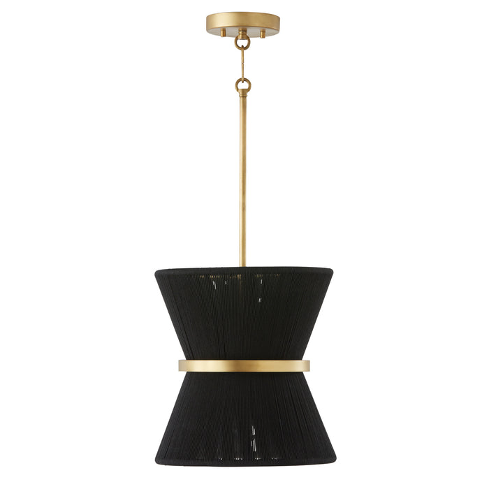 Capital Lighting 341211KP One Light Pendant, Black Rope and Patinaed Brass