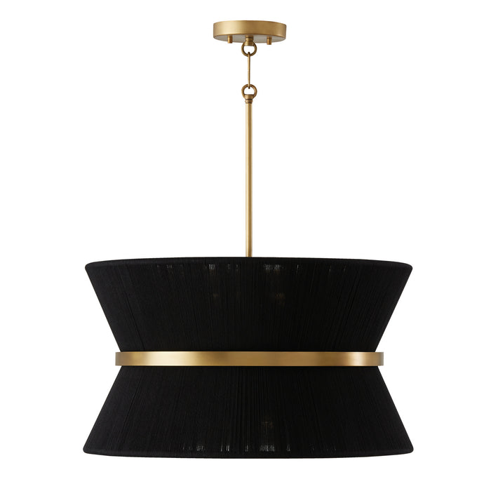 Capital Lighting 341281KP Eight Light Pendant, Black Rope and Patinaed Brass