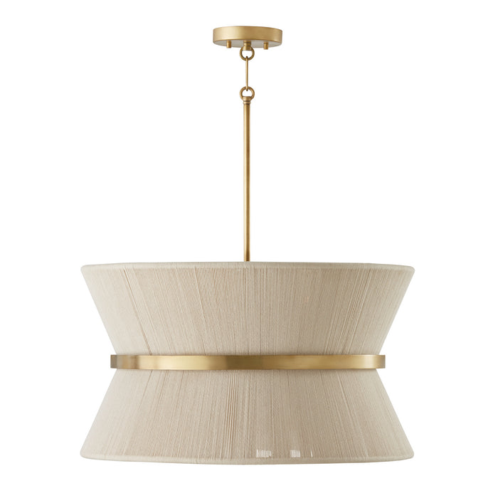 Capital Lighting 341281NP Eight Light Pendant, Bleached Natural Rope and Patinaed Brass