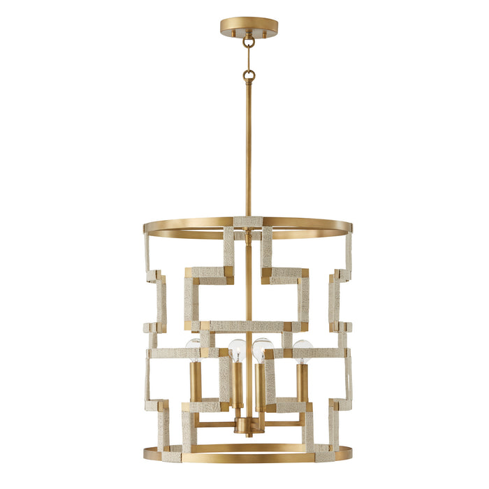 Capital Lighting 541041NL Four Light Foyer, Bleached Natural Jute and Patinaed Brass