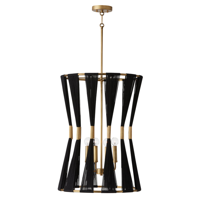 Capital Lighting 541141KP Four Light Foyer, Black Rope and Patinaed Brass