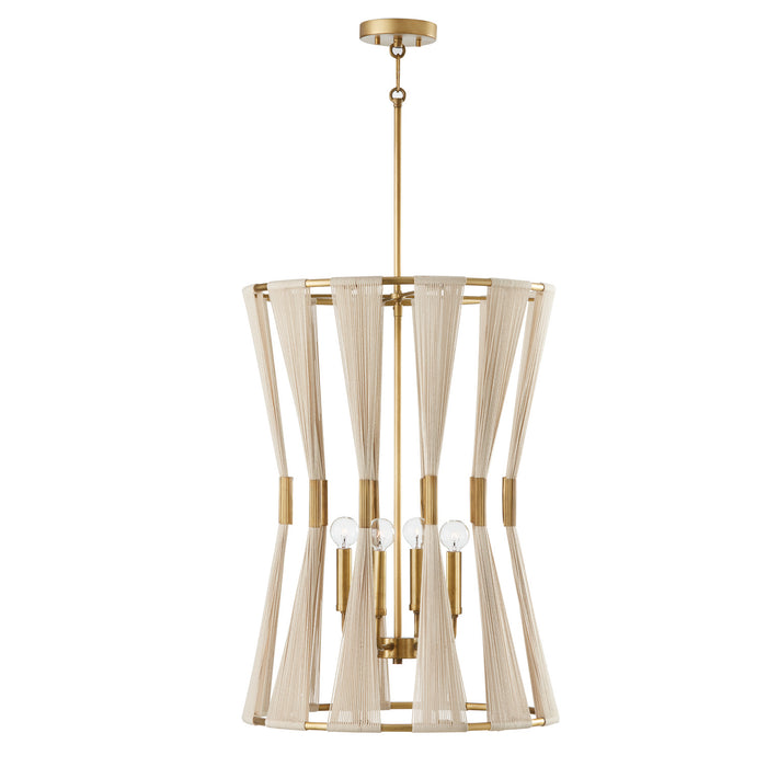 Capital Lighting 541141NP Four Light Foyer, Bleached Natural Rope and Patinaed Brass