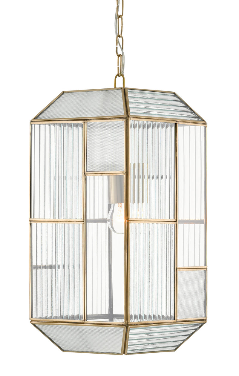 Currey and Company 9000-0749 One Light Pendant, Antique Brass/Clear