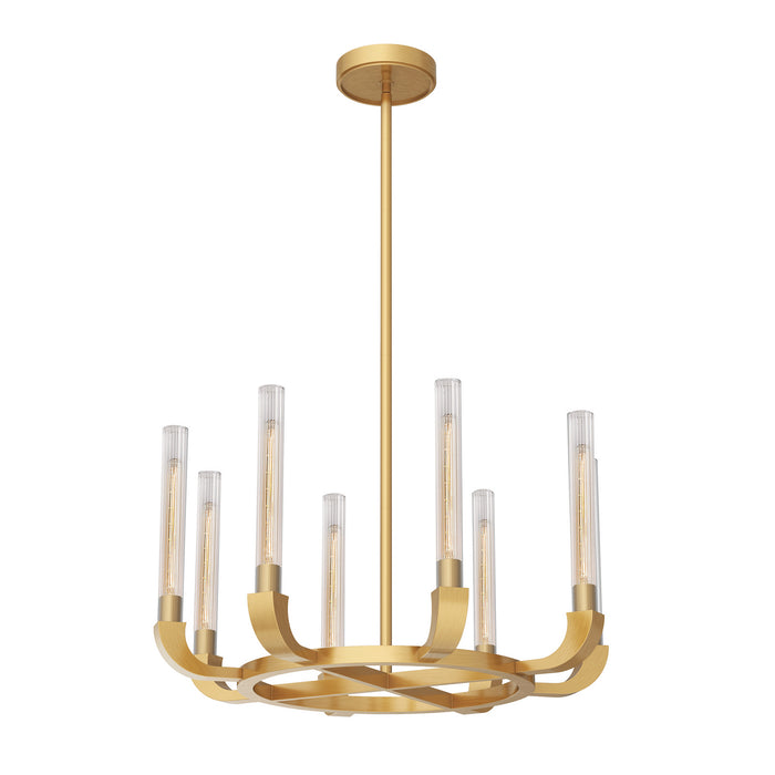 Alora CH316708VBCR Eight Light Chandelier, Ribbed Glass/Vintage Brass