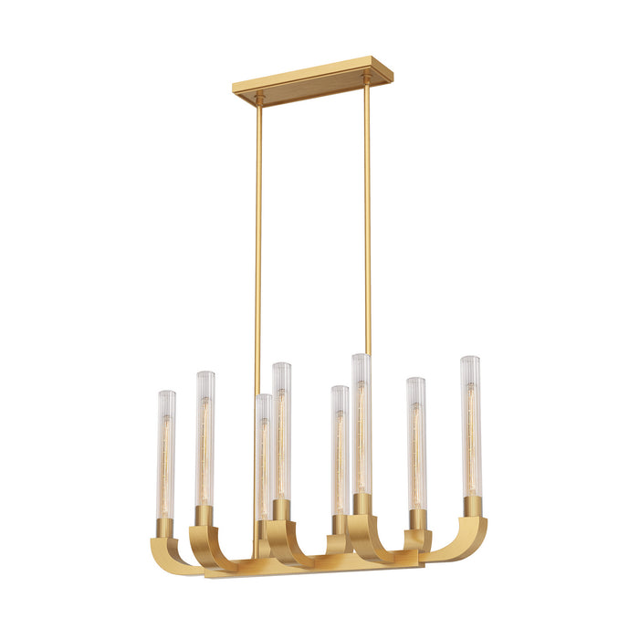 Alora LP316008VBCR Eight Light Island Pendant, Ribbed Glass/Vintage Brass