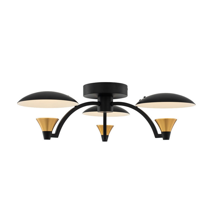 Kalco 513645BWB LED Semi Flush Mount, Matte Black w White and Brass Accent